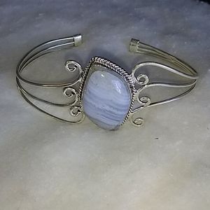 Blue Lace Agate Sterling Silver Cuff Bracelet